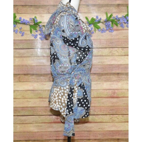 Lane Bryant Mixed Print Floral & Polka Dot Sheer Wrap Blouse Top Size 14W 16W - Picture 6 of 13